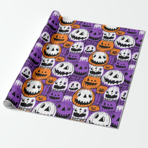 Halloween-Kürbis - Lila, Orange, Weiß Geschenkpapier