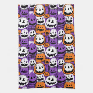 Halloween-Kürbis - Lila, Orange, Weiß Geschirrtuch
