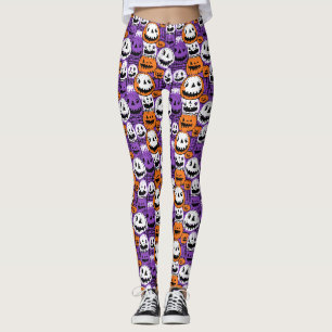 Halloween-Kürbis - Lila, Orange, Weiß Leggings