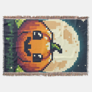 Halloween-Kürbis mit 8 bit unter dem Mond Decke