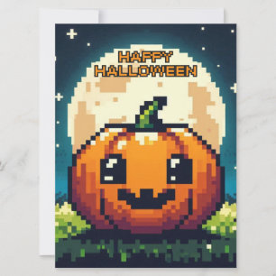 Halloween-Kürbis mit 8 bit unter dem Mond Feiertagskarte