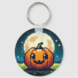 Halloween-Kürbis mit 8 bit unter dem Mond Schlüsselanhänger