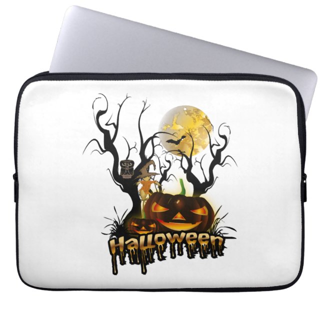 Halloween-Kürbis mit Eule Laptopschutzhülle (Vorderseite)