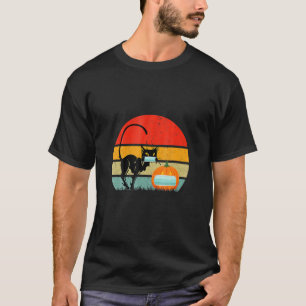 Halloween-Kürbis mit Gesichtsmaske schwarze Katze  T-Shirt