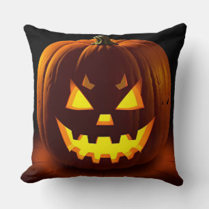 Halloween-Kürbis mit gruseliger Fratze Kissen