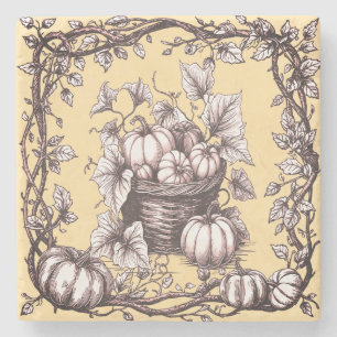 Halloween-Kürbis mit Herbstblättern Steinuntersetzer