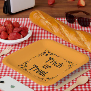 Halloween-Kürbis Orange und Schwarz Süßes oder Sau Pappteller