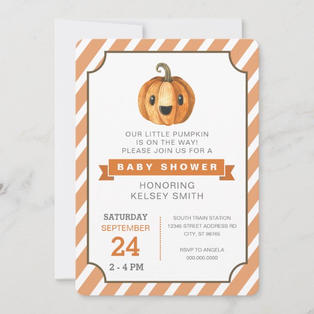 Halloween-Kürbis-Orangen-Babyparty Einladung (Vorderseite)