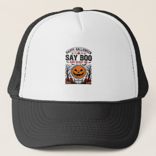 Halloween-Kürbis sagt Boo Gruselig Vintage_1 Truckerkappe