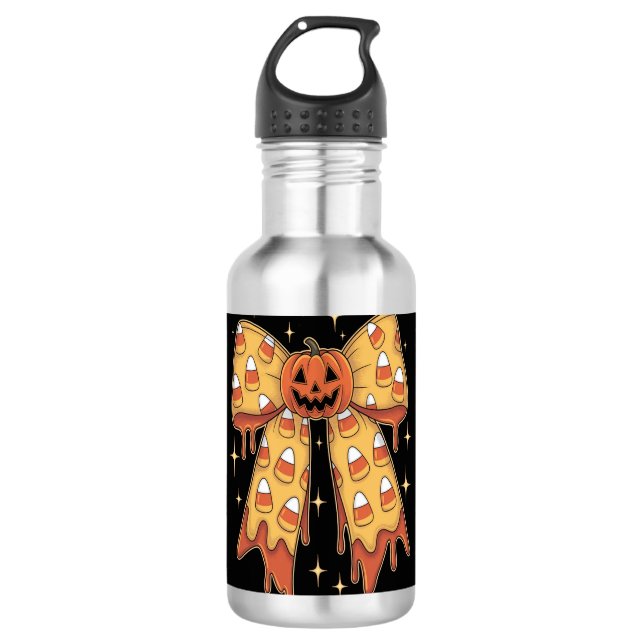 Halloween-Kürbis-Schleifen-Candy Corn Edelstahlflasche (Vorderseite)