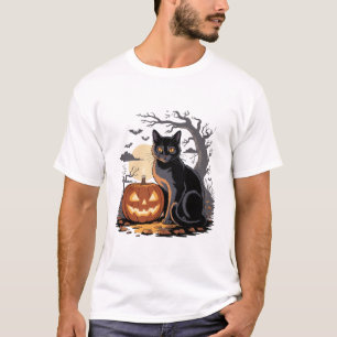 Halloween-Kürbis schwarze Katze T-Shirt