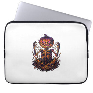 Halloween-Kürbis-Skelett-Magieportal-Flammen_1 Laptopschutzhülle