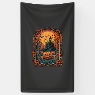 Halloween-Kürbis-Spukhaus Vollmond Fledermäuse Banner