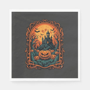 Halloween-Kürbis-Spukhaus Vollmond Fledermäuse Serviette