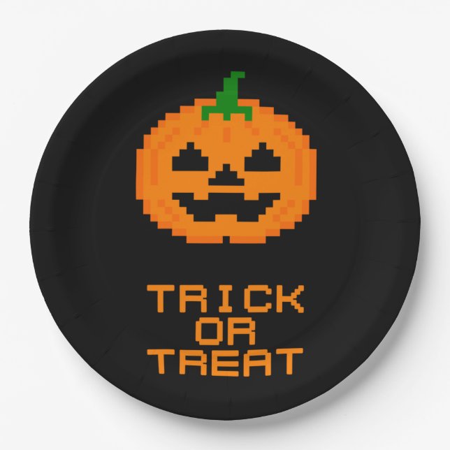 HALLOWEEN-KÜRBIS - STREICHELN ODER BEHANDELN PAPPTELLER (Vorderseite)