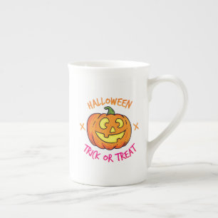 Halloween-Kürbis-Süßes-oder-Saures-Etikett Prozellantasse