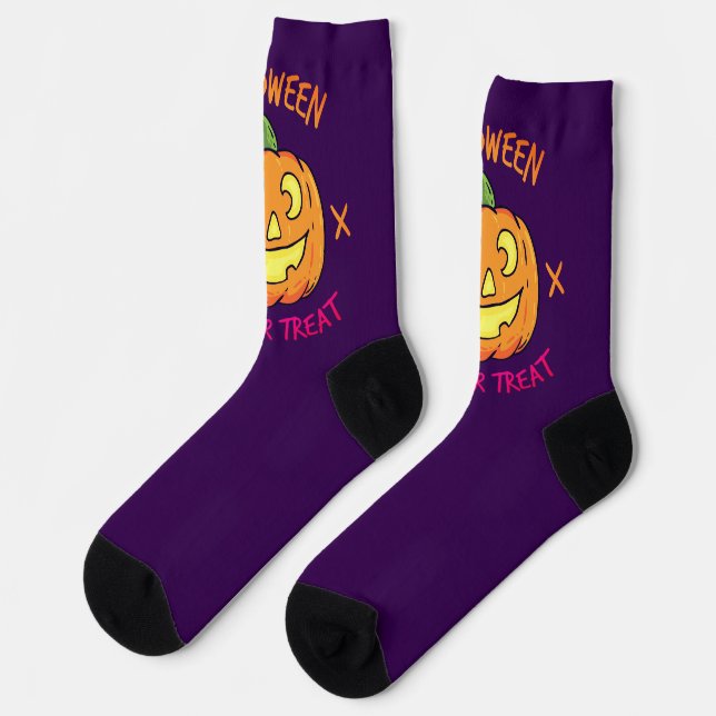 Halloween-Kürbis-Süßes-oder-Saures-Etikett Socken (Linkes Detail)