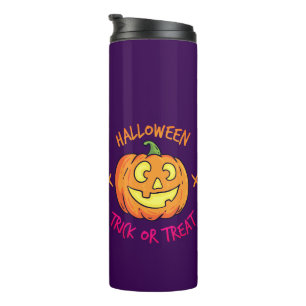 Halloween-Kürbis-Süßes-oder-Saures-Etikett Thermosbecher