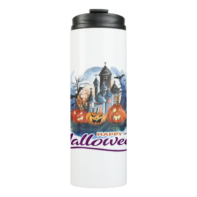 Halloween-Kürbis Thermosbecher (Vorderseite)