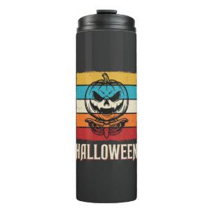 Halloween-Kürbis-Totenkopf Retro Vintage Thermosbecher