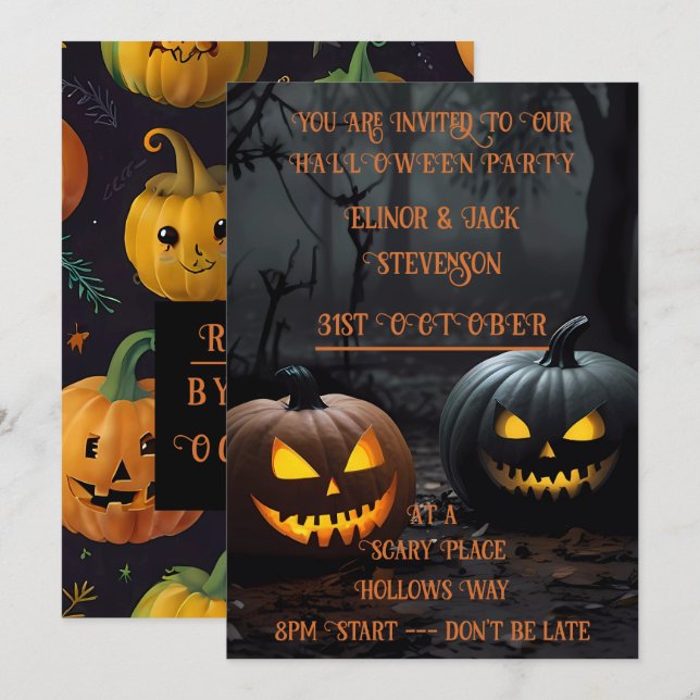Halloween-Kürbis und Blumenmuster Einladung (Vorne/Hinten)