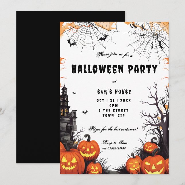 Halloween-Kürbis und Coblies-Party Einladung (Vorne/Hinten)