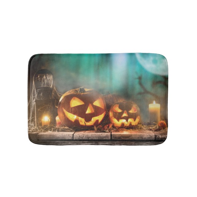 Halloween Kürbis und Fledermäuse Badematte (Vorderseite)
