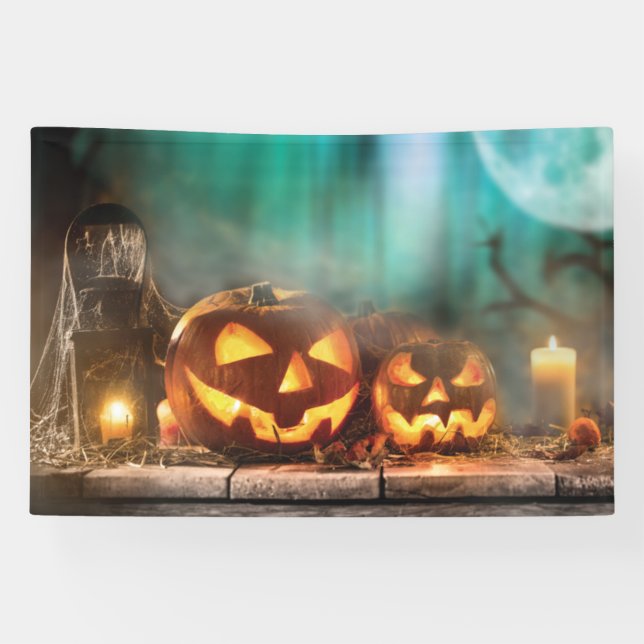 Halloween Kürbis und Fledermäuse Banner (Horizontal)