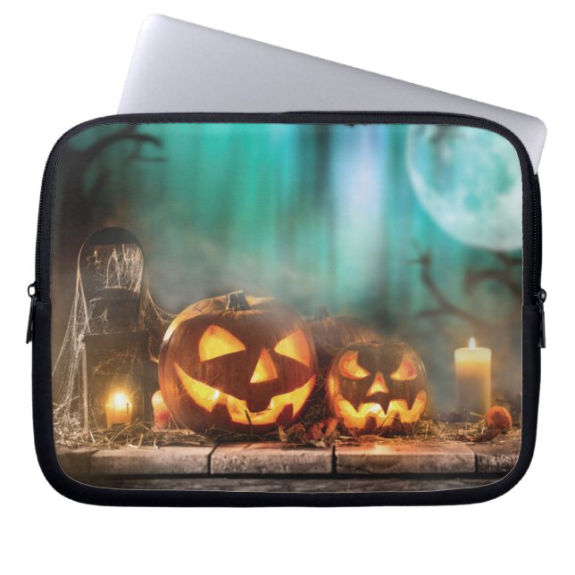 Halloween Kürbis und Fledermäuse Laptopschutzhülle (Vorderseite)