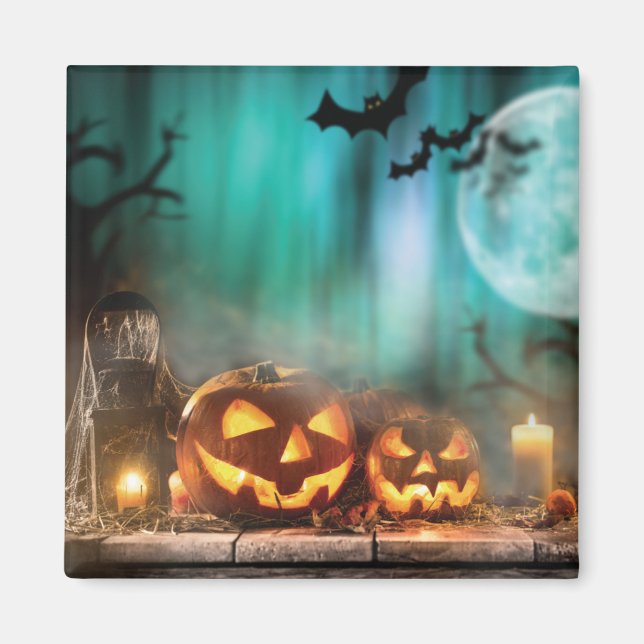 Halloween Kürbis und Fledermäuse Magnet (Vorne)