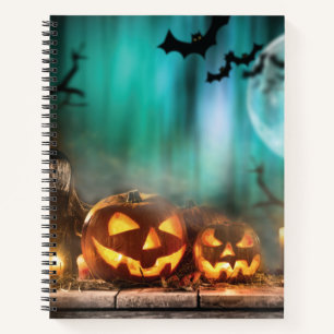 Halloween Kürbis und Fledermäuse Notizbuch