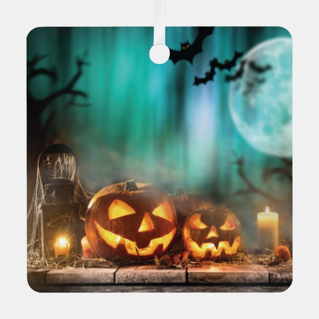 Halloween Kürbis und Fledermäuse Ornament Aus Metall (Vorderseite)