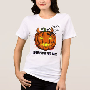Halloween-Kürbis- und Fledermäuse-T-Shirt - Dunkle Tri-Blend Shirt