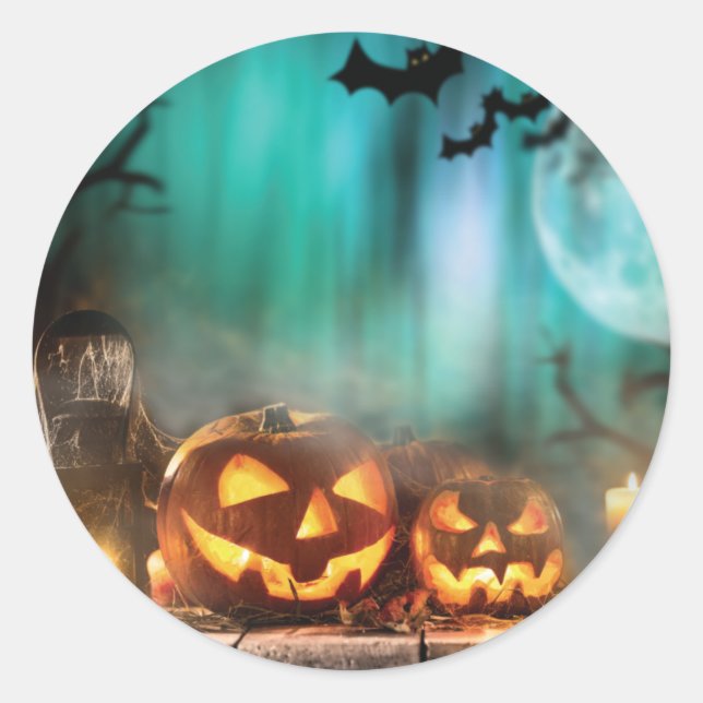 Halloween Kürbis und Fledermäuse werfen Kissen Runder Aufkleber (Vorderseite)