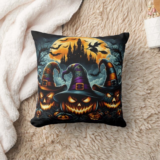Halloween-Kürbis und Hexen in der Abenddämmerung Kissen (Decke)