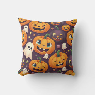 Halloween-Kürbis und niedliche Geisterfreunde Kissen