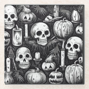 Halloween-Kürbis und Schädelrosa Glasuntersetzer