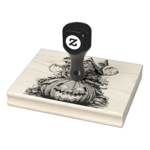 Halloween-Kürbis vor einem dekorierten Haus Gummistempel