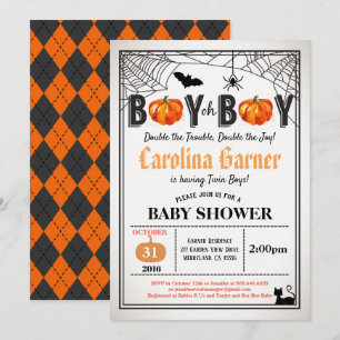 Halloween Kürbis Zwillinge Baby Boy Dusche rustika Einladung
