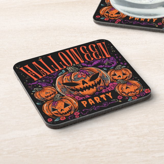 Halloween, Kürbiscoven blüht, Gothic Getränkeuntersetzer (Linke Seite)