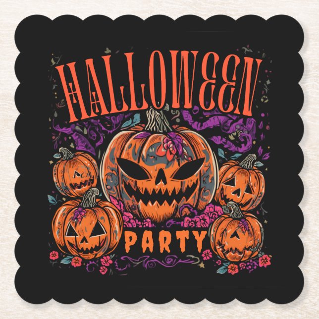 Halloween, Kürbiscoven blüht, Gothic Untersetzer (Vorderseite)