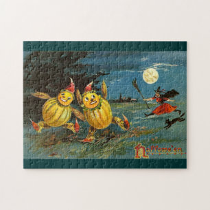 Halloween-Kürbisfiguren und Hexe