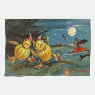 Halloween-Kürbisfiguren und Hexe Geschirrtuch