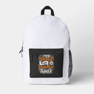 Halloween-Kürbisgewürz-Blutgruppe Retro-Typographi Bedruckter Rucksack