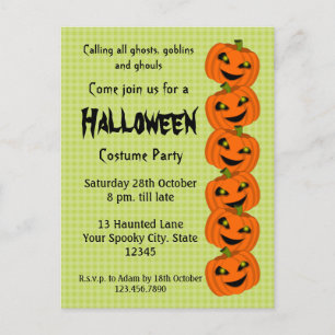 Halloween-Kürbiskostüm-Party Einladungspostkarte