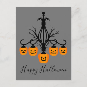 Halloween Kürbiskronleuchter Postkarte