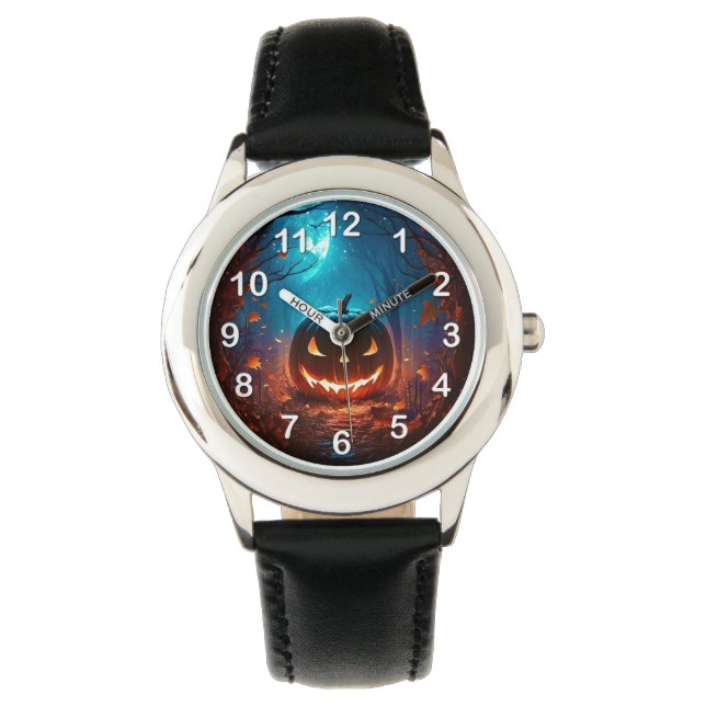 Halloween-Kürbislaterne Armbanduhr (Vorderseite)