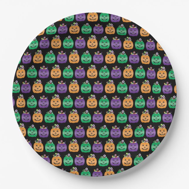 Halloween Kürbislaterne Candy Pail Pappteller (Vorderseite)