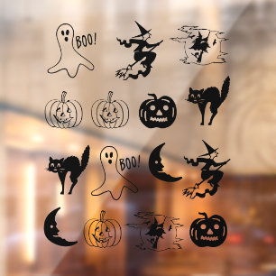 Halloween-Kürbislaterne-Geist-Hexe Fensteraufkleber