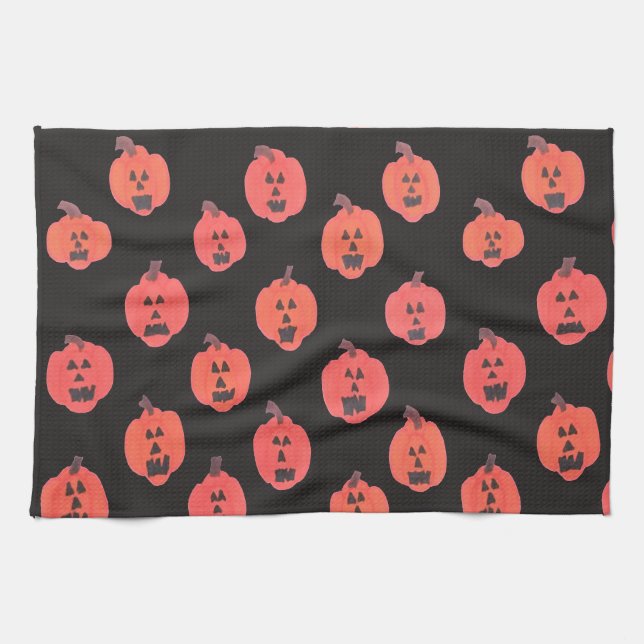 Halloween-Kürbislaterne Geschirrtuch (Horizontal)
